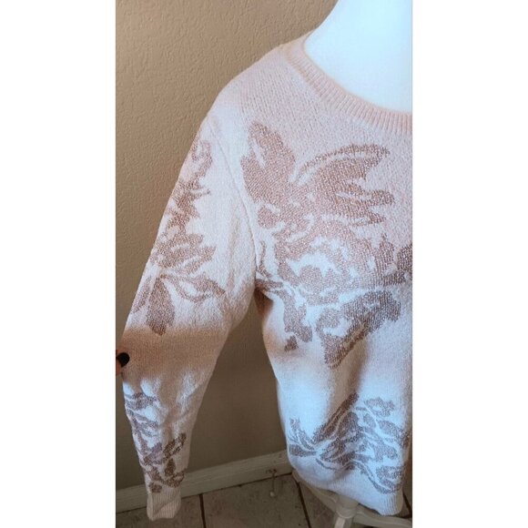LIZ CLAIBORNE Blush Pink Metalic Floral Soft Sweater L Holiday Sparkle Fall - Picture 3 of 8